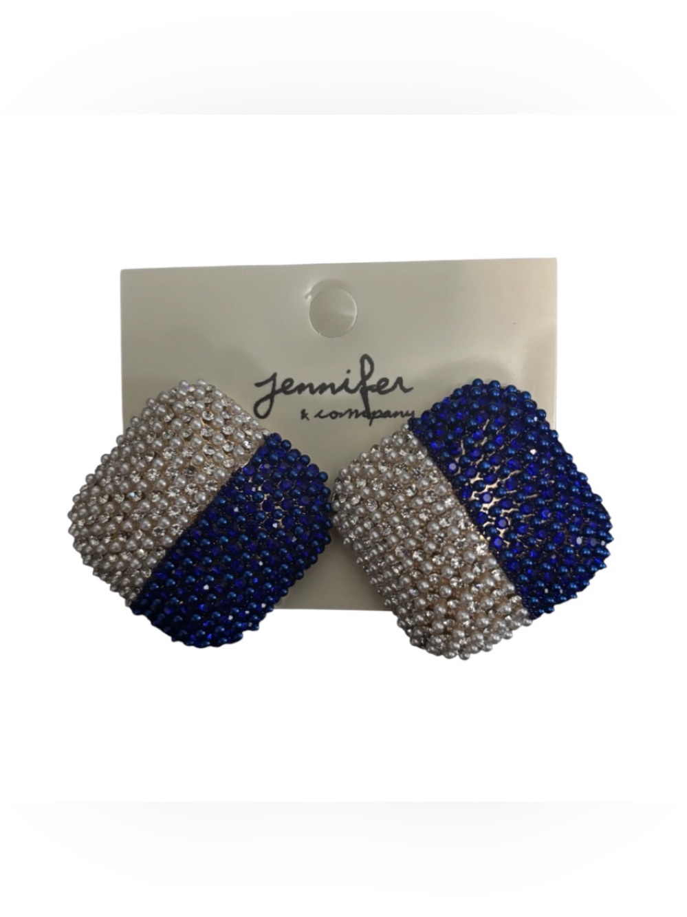 Blue and White Crystal Statement Earrings w/ rhinestones